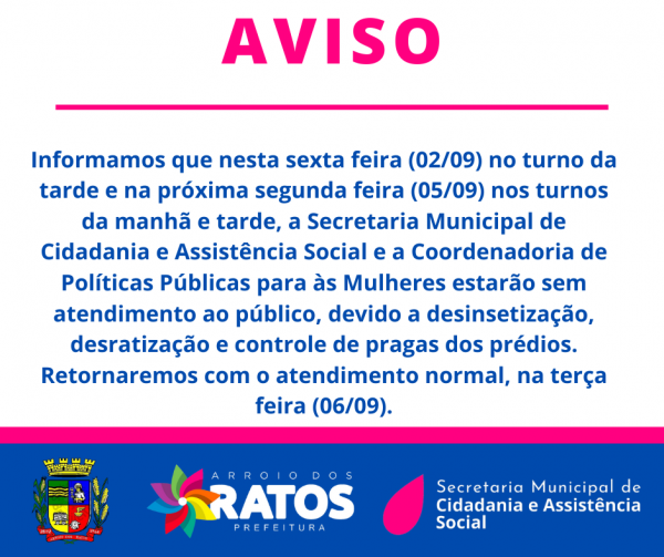 AVISO DA SECRETARIA MUNICIPAL DE CIDADANIA E ASSISTÊNCIA SOCIAL